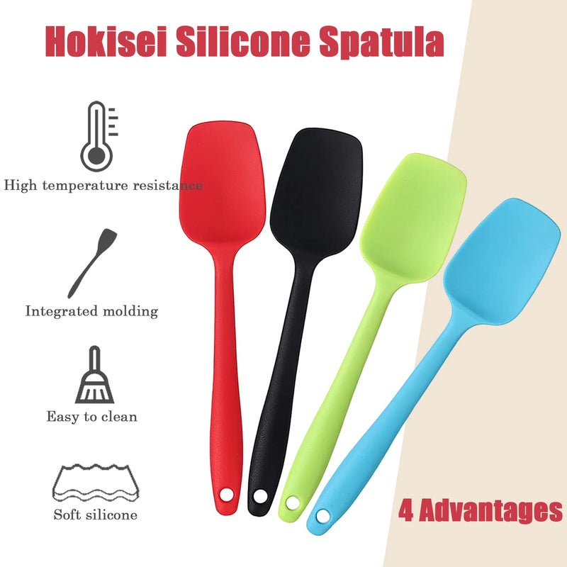 Hokisei Silicone Spatula Set, Rubber Spoon Spatula for Baking, Heat Resistant Cooking Utensil, Flexible Silicone Spoon Baking Mixing Tool Cooking Gadget (4-Piece) - Image 2